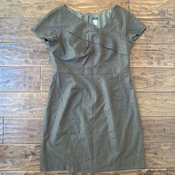 J. Crew Crepe Origami Sheath Dress Women’s 14 Brown Wool Blend Retro Office - Picture 1 of 11